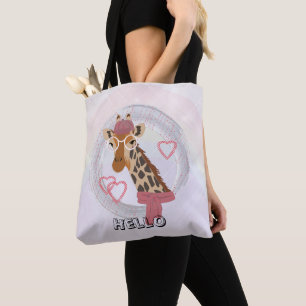 Giraffe mit Brille und roter Bettdecke