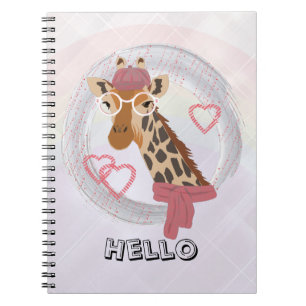 Giraffe mit Brille und roter Bettdecke Notizblock