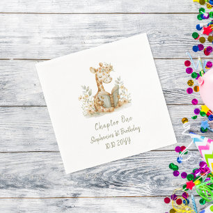 Giraffe mit Buch Kapitel Eins 1. Geburtstagsfeier Serviette