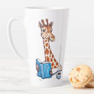 Giraffe mit Buch und Getränk Milchtasse