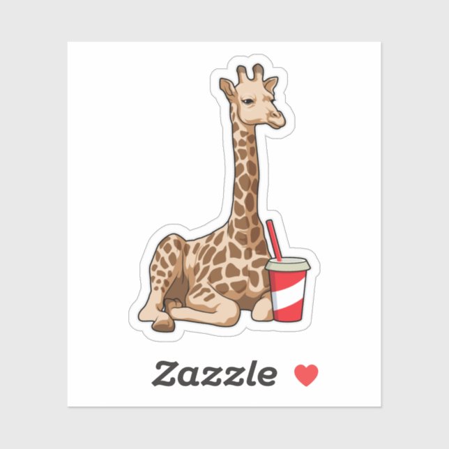 Giraffe mit Drink Aufkleber (Blatt)