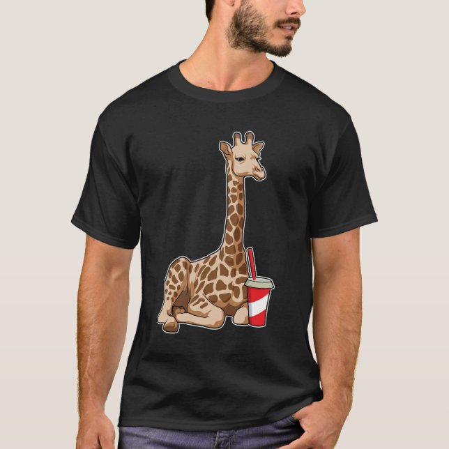 Giraffe mit Drink T-Shirt (Vorderseite)