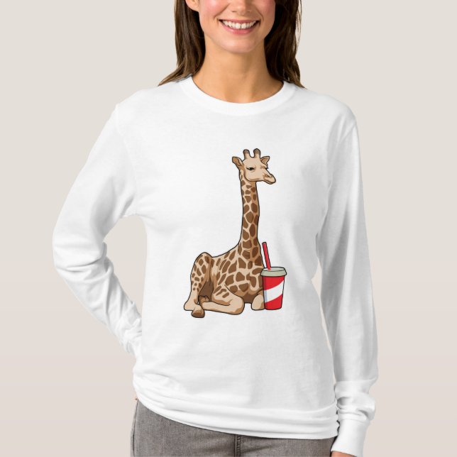Giraffe mit Drink T-Shirt (Vorderseite)