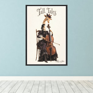 Giraffe mit einem Cello Leinwanddruck