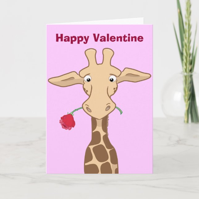 Giraffe mit einer Rosevalentine-Karte Feiertagskarte (Vorderseite)