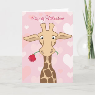 Giraffe mit einer Valentinkarte der Rose Feiertagskarte