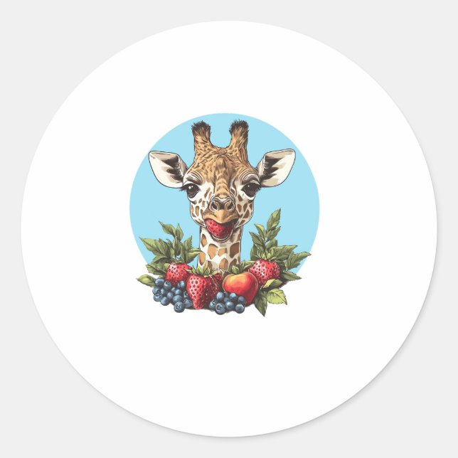 Giraffe mit Erdbeeren Blaubeeren Äpfel Runder Aufkleber (Vorderseite)