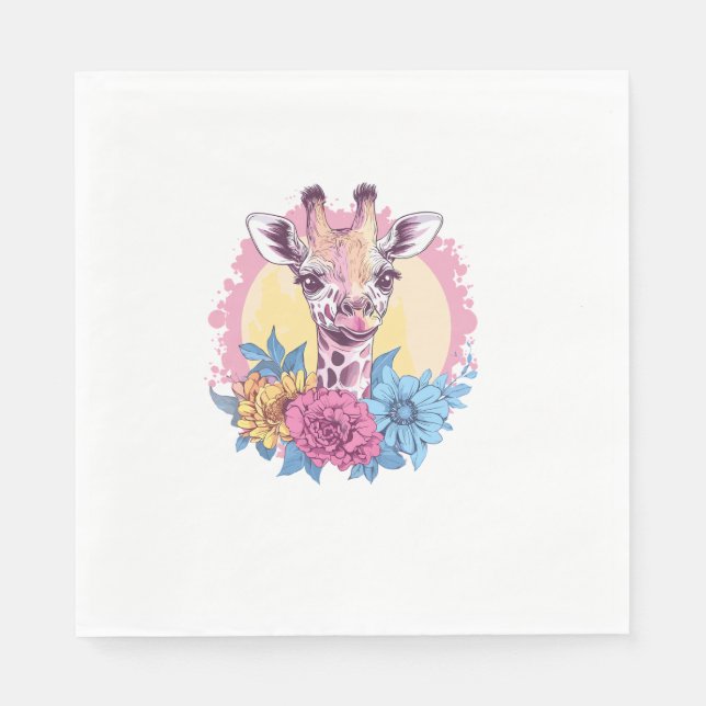 Giraffe mit farbenprächtigem Blumenhintergrund Serviette (Vorderseite)