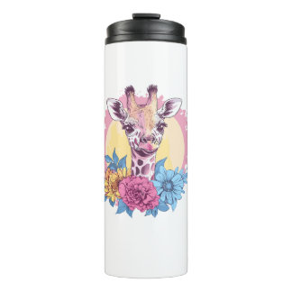 Giraffe mit farbenprächtigem Blumenhintergrund Thermosbecher