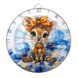 Giraffe mit gepunkteter Fliege blaue Mohnblumen Dartscheibe