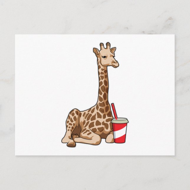 Giraffe mit Getränk Postkarte (Vorderseite)