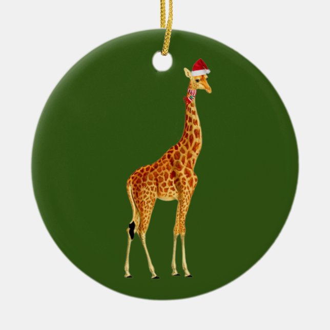 Giraffe mit Hat Scaft Weihnachten Keramik Ornament (Vorne)