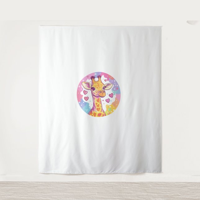 Giraffe mit Herzen Adorable farbenfrohe Liebe Wandteppich (Vorderseite)