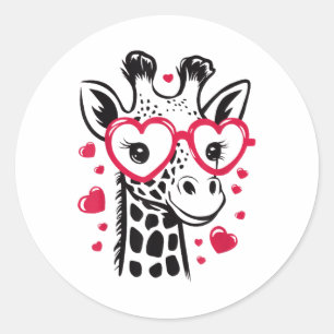 Giraffe mit Herzgles Liebe Feier Valentine Runder Aufkleber