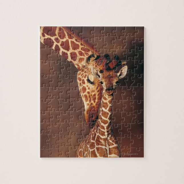 Giraffe mit Kalb (Giraffa camelopardalis) Puzzle (Vertikal)