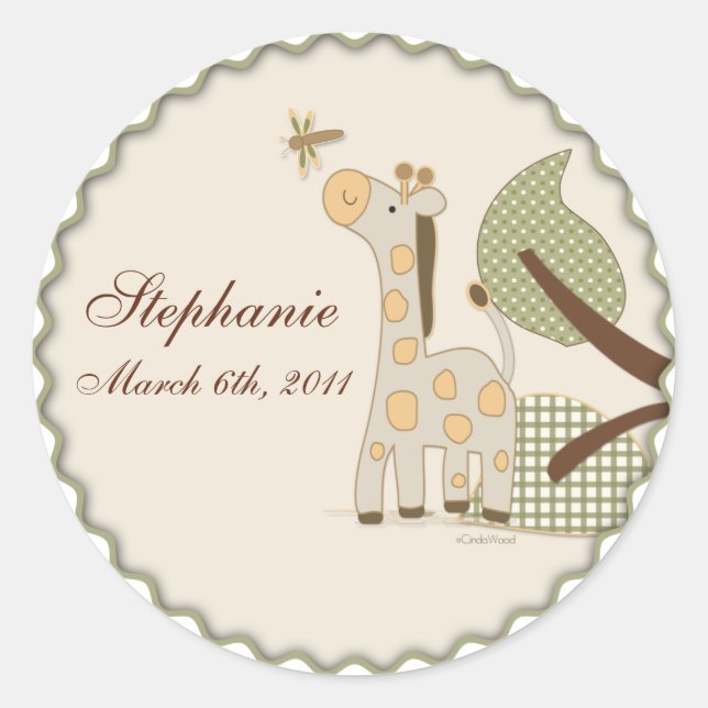 Giraffe mit Karierten Blätter Runder Aufkleber (Vorderseite)