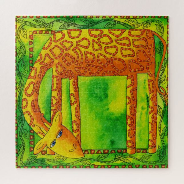 Giraffe mit Muster Wasserfarben-Illustration Puzzle (Horizontal)