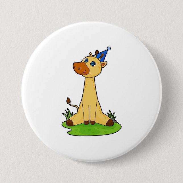 Giraffe mit Party-Hut Button (Vorderseite)
