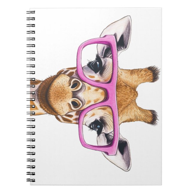 Giraffe mit Pink Glasses Spiral Foto Notebook Notizblock (Vorderseite)
