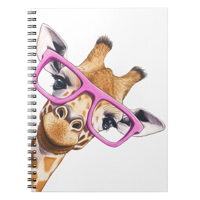 Giraffe mit Pink Glasses Spiral Foto Notebook Notizblock (Vorderseite)