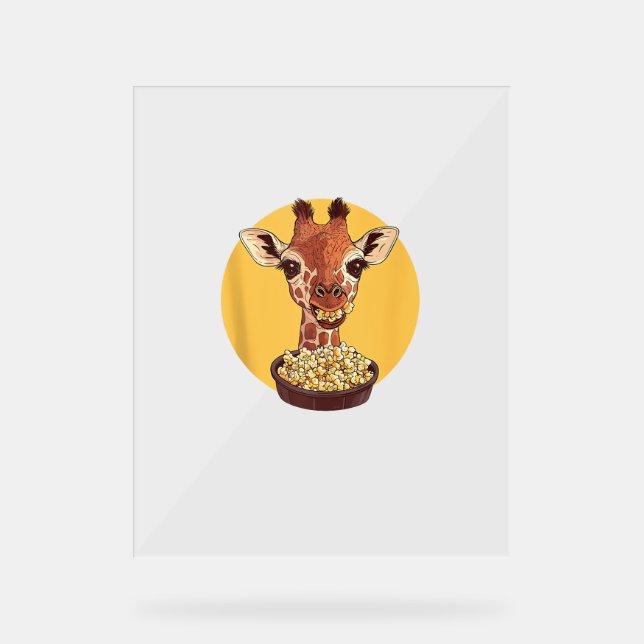 Giraffe mit Popcorn-Cartoon Tierischer Spaß Acrylschild (Vorderseite)