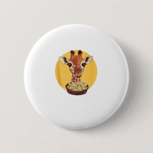 Giraffe mit Popcorn-Cartoon Tierischer Spaß Button