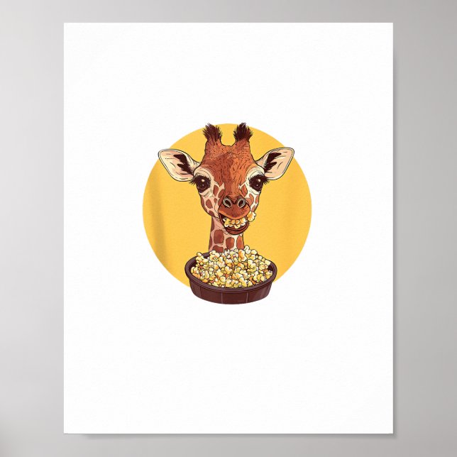 Giraffe mit Popcorn-Cartoon Tierischer Spaß Poster (Vorne)