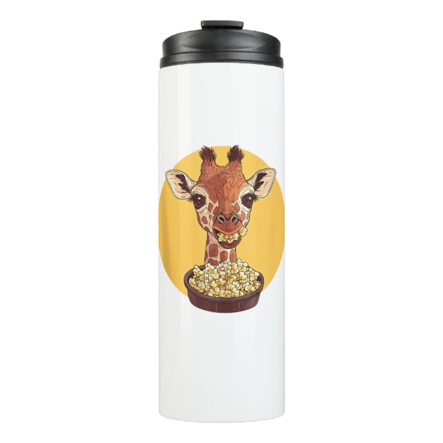 Giraffe mit Popcorn-Cartoon Tierischer Spaß Thermosbecher (Vorderseite)