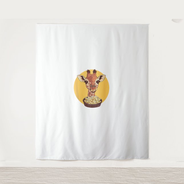 Giraffe mit Popcorn-Cartoon Tierischer Spaß Wandteppich (Vorderseite)