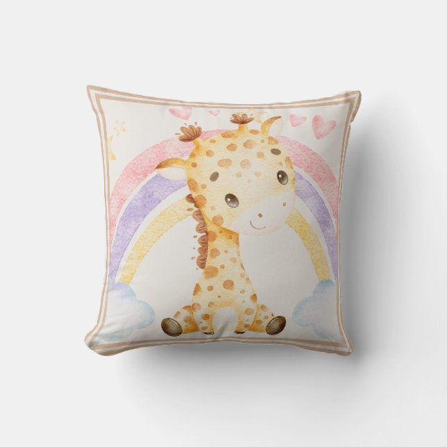 Giraffe mit Rainbow Puffy Wolkenherzen Kissen (Vorderseite)