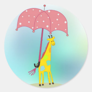 Giraffe mit Regenschirm Runder Aufkleber