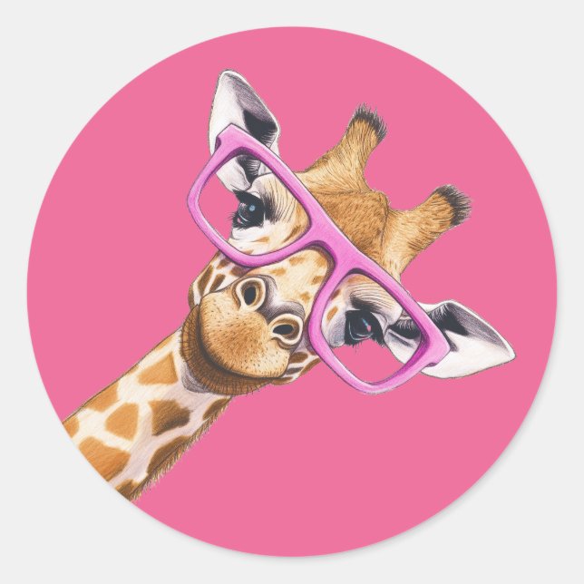 Giraffe mit rosa Brille Süßes Tier Sticker (Vorderseite)