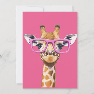 Giraffe mit rosa Brillen Einladung