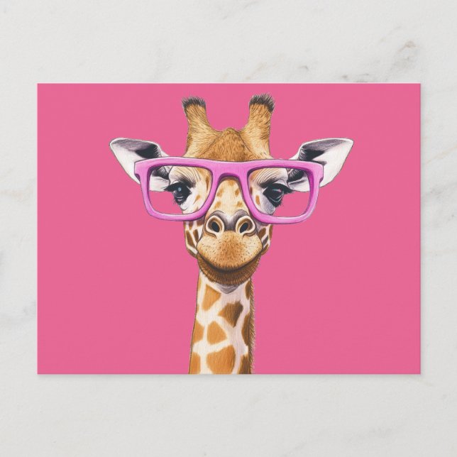 Giraffe mit rosa Brillen Einladungspostkarte (Vorderseite)