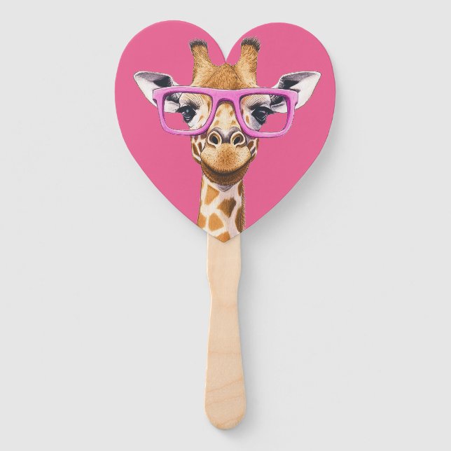 Giraffe mit rosa Brillenfavoriten Fächer (Vorderseite)