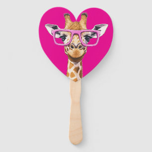 Giraffe mit rosa Brillenfavors (dunkelrosa bg) Fächer