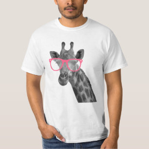 Giraffe mit rosa Glas-niedlichem lustigem T - T-Shirt