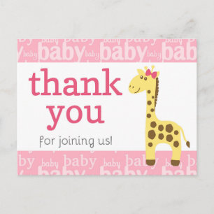 Giraffe mit rosa Schleife Baby Shower für Mädchen  Postkarte