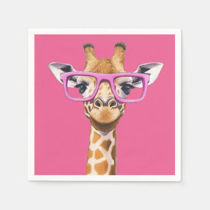 Giraffe mit rosafarbener Brille - rosa Hintergrund Serviette