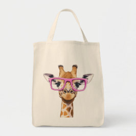 Giraffe mit rosafarbener Brille Tote Tag Tragetasche