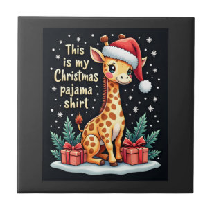 Giraffe mit Santa-Hut passende Weihnachtspyjama Fliese
