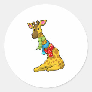 Giraffe mit Scarf Runder Aufkleber