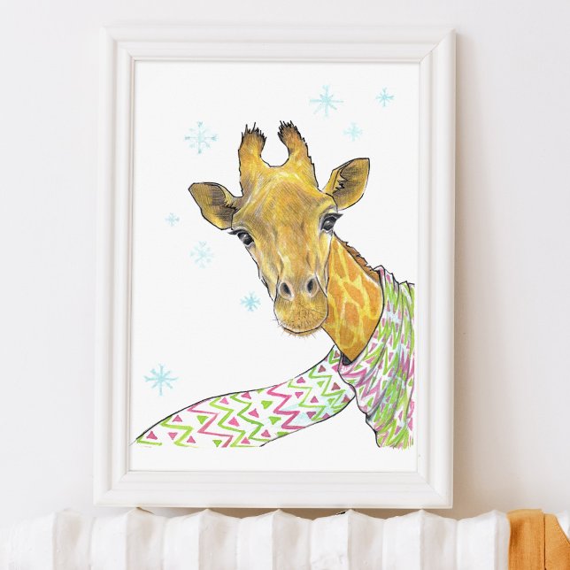 Giraffe mit Schal Niedlicher Winter Tierkunst Kind Poster (Von Creator hochgeladen)