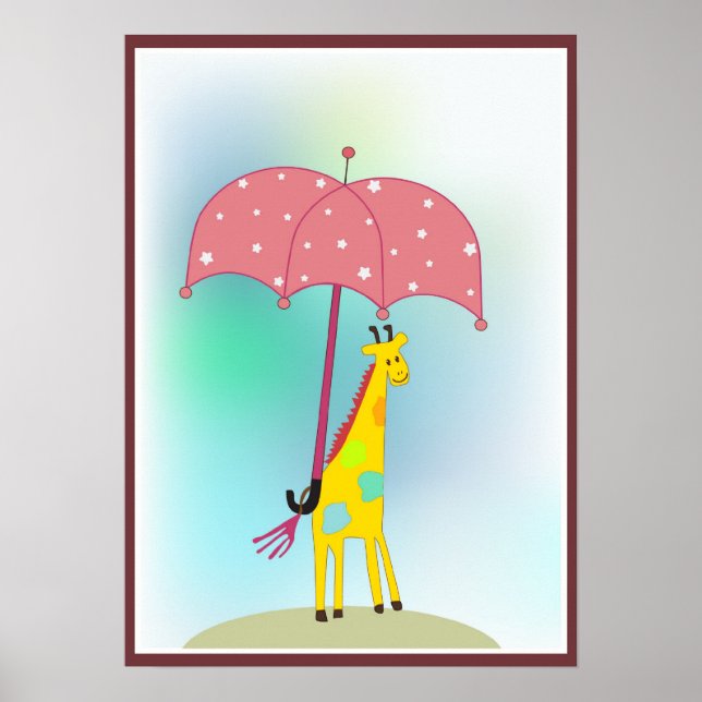 Giraffe mit Schirm Poster (Vorne)