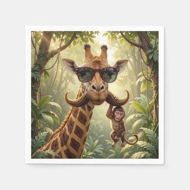 Giraffe mit Schnurrbart und Affe Serviette (Vorderseite)
