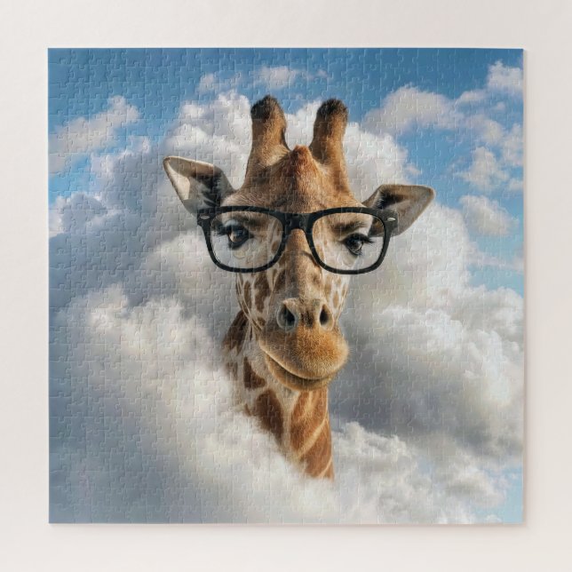 Giraffe mit schwarzer Brille in der Wolke Puzzle (Vertikal)