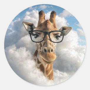 Giraffe mit schwarzer Brille in der Wolke Runder Aufkleber