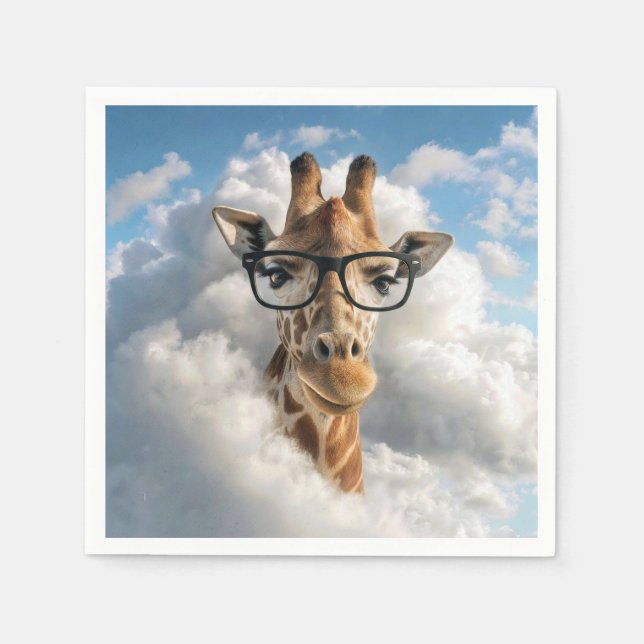 Giraffe mit schwarzer Brille in der Wolke Serviette (Vorderseite)