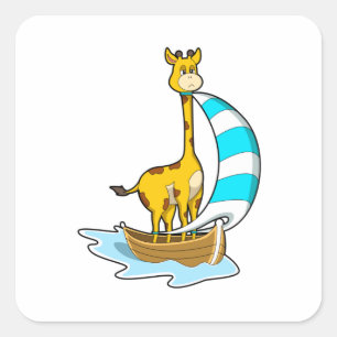 Giraffe mit Segelboot Quadratischer Aufkleber