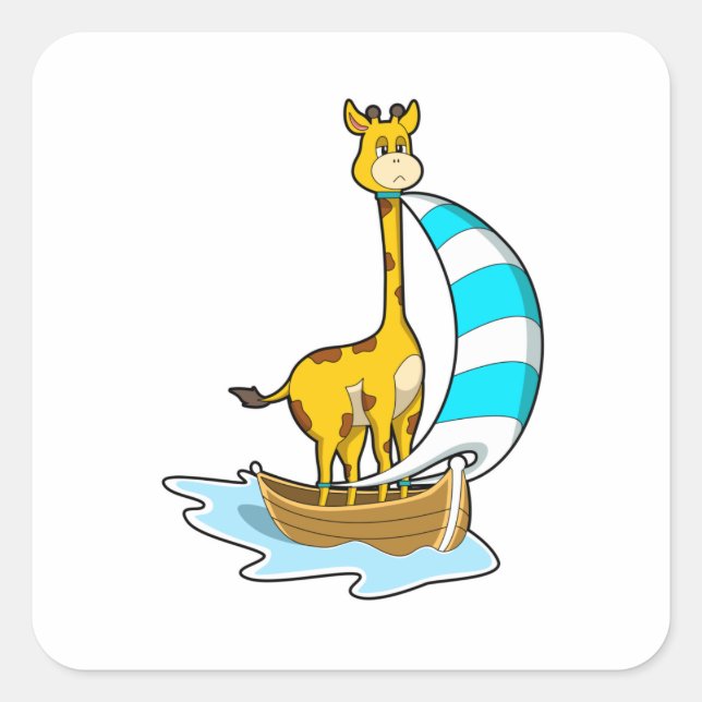Giraffe mit Segelboot Quadratischer Aufkleber (Vorderseite)